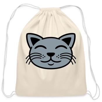 Gray cat face happy - Cotton Drawstring Bag - natural - Front