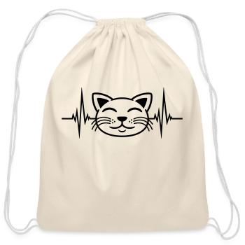 heartbeat cat face happy - Cotton Drawstring Bag - natural - Front