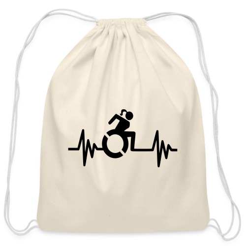 Wheelchair girl with a heartbeat. frequency # - Cotton Drawstring Bag