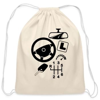 Car driving instructor logo with mirror - Cotton Drawstring Bag - natural - Front