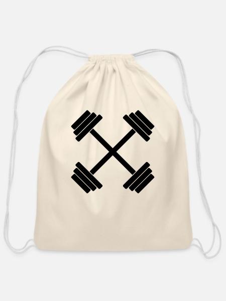 Gym Crossed Dumbbell Barbell Weight Athletics 1c - Cotton Drawstring Bag - natural