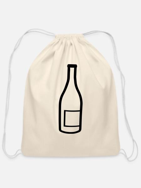 wine bottle - Cotton Drawstring Bag - natural