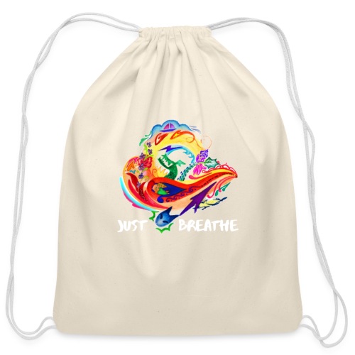 Just Breathe (White Words) - Cotton Drawstring Bag