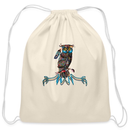 Native American Indian Indigenous Wisdom Owl - Cotton Drawstring Bag
