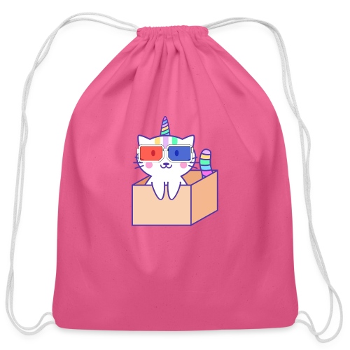 Unicorn cat with 3D glasses doing Vision Therapy! - Cotton Drawstring Bag