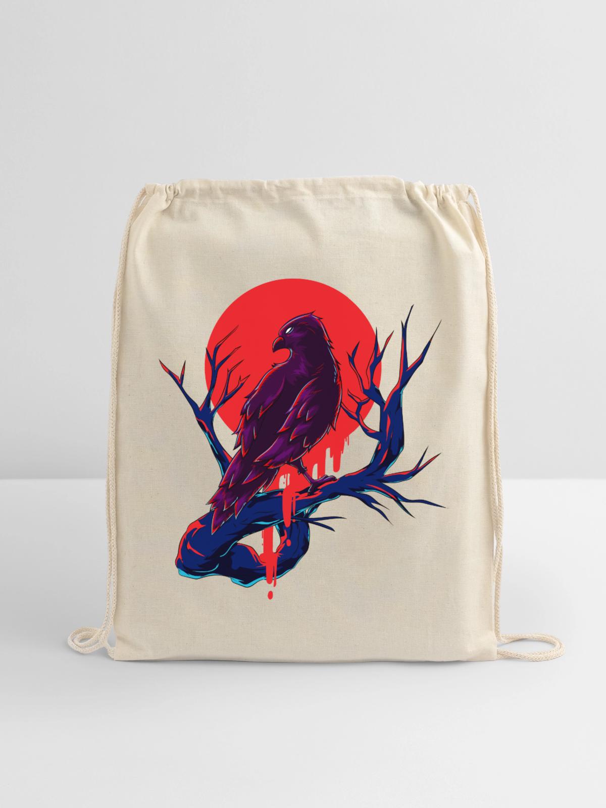 Crow Raven - Cotton Drawstring Bag - natural - Front