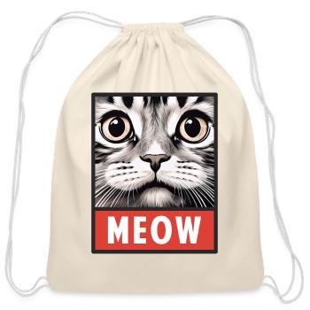 Meow Cute Funny Cat Face - Cotton Drawstring Bag - natural - Front