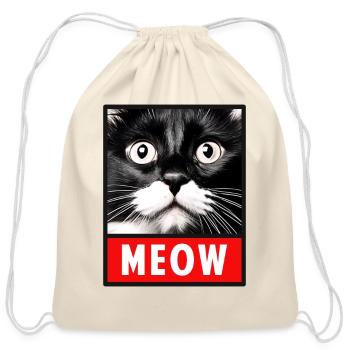 Meow Cute Funny Cat Face - Cotton Drawstring Bag - natural - Front