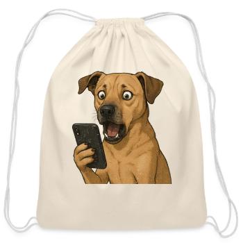 Surprised Dog with Smartphone Design - Cotton Drawstring Bag - natural - Front