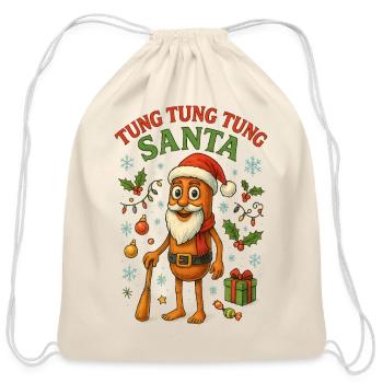 Tung Tung Tung Santa Funny Christmas Art - Cotton Drawstring Bag - natural - Front