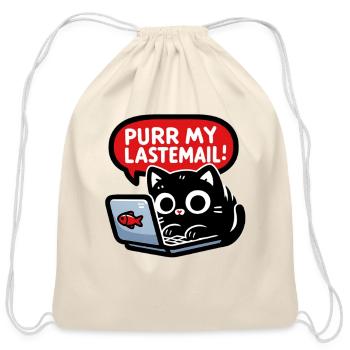 Cute Cat with Chat Bubble Design - Cotton Drawstring Bag - natural - Front