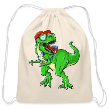 Roaring Back to School Dinosaur for Kids - Cotton Drawstring Bag - natural - Front