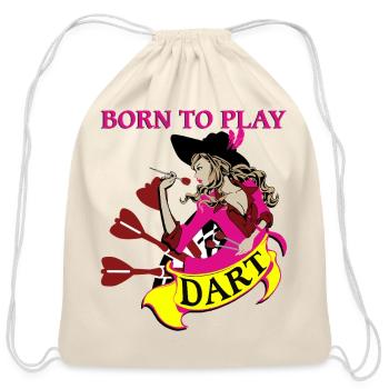 Born to Play Dart Retro Girl Player Design - Cotton Drawstring Bag - natural - Front