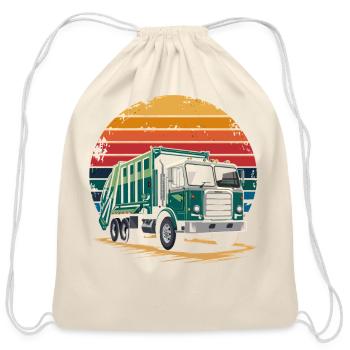Retro Rainbow Dump Truck - Cotton Drawstring Bag - natural - Front