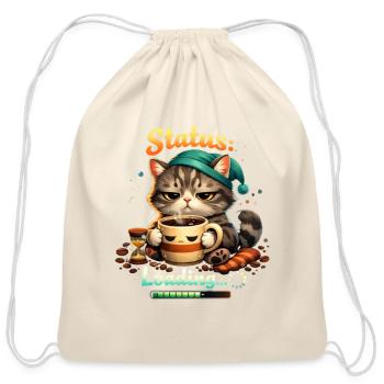 Status Loading – Funny Coffee Cat Morning Mood  - Cotton Drawstring Bag - natural - Front