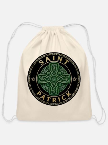 Saint Patrick Celtic Cross - Cotton Drawstring Bag - natural