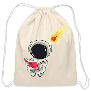 Astronaut Reading Book With Falling Meteor Space - Cotton Drawstring Bag - natural - Front