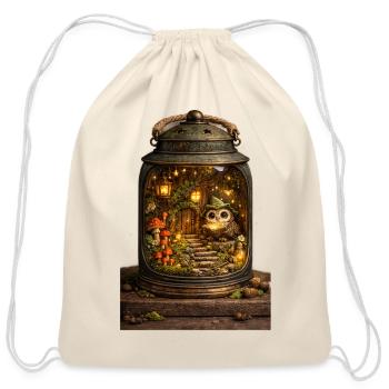 Cozy Lantern Owl - Cotton Drawstring Bag - natural - Front