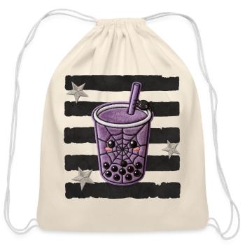 Spooky Boba Patch Kawaii Halloween Gift - Cotton Drawstring Bag - natural - Front