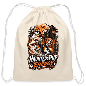 Haunted Pup Energy Beagle Halloween Shirt - Cotton Drawstring Bag - natural - Front