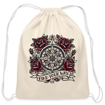 Find Your Way Vintage Compass Rose Tattoo Art - Cotton Drawstring Bag - natural - Front