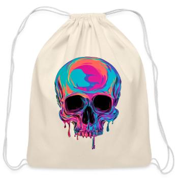 Neon Edgy Dark Skull - Melting Neon Skull Design - Cotton Drawstring Bag - natural - Front