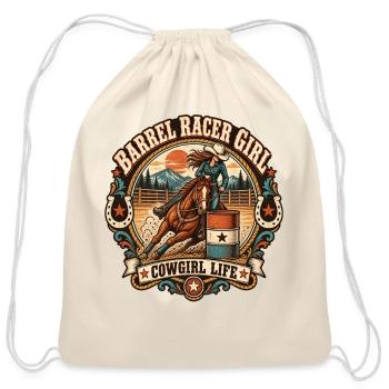Barrel Racer Girl Cowgirl Life Vintage Rodeo - Cotton Drawstring Bag - natural - Front