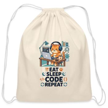 Cute Cat Programmer Eat Sleep Code Repeat - Cotton Drawstring Bag - natural - Front