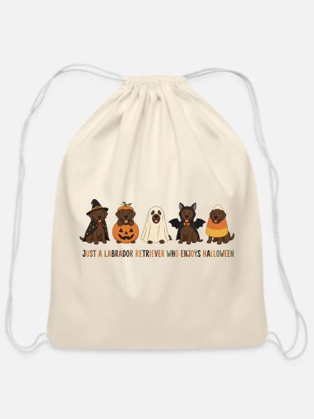 Halloween Labrador Crew - Cotton Drawstring Bag - natural