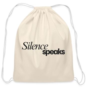 silence_speaks_b - Cotton Drawstring Bag - natural - Front