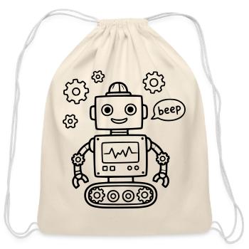 Robot Beep Kids Birthday Tech Nerd STEM - Cotton Drawstring Bag - natural - Front