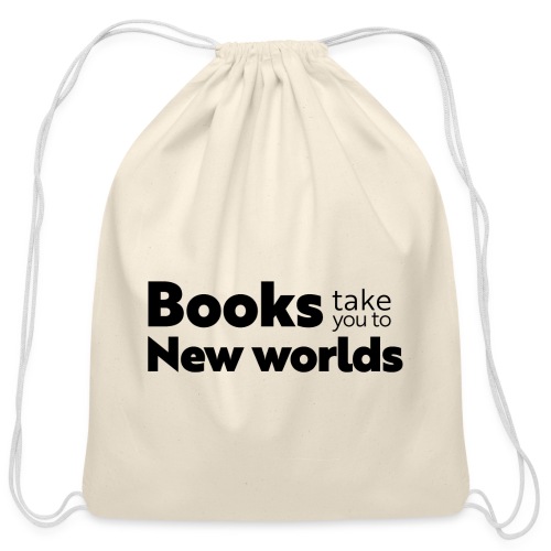 Books Take You to New Worlds (black) - Cotton Drawstring Bag