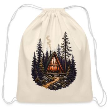 Vintage A Frame Cabin Woods Forest Nature Camping  - Cotton Drawstring Bag - natural - Front