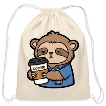 Sleepy Sloth Doctor Coffee - Cotton Drawstring Bag - natural - Front