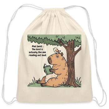 Capybara Reading Under Tree - Cotton Drawstring Bag - natural - Front