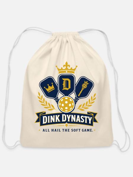 Dink Dynasty Crowned Pickleball Crest - Cotton Drawstring Bag - natural