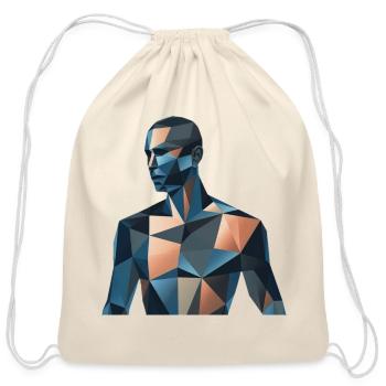 Blue Low-Poly Portrait - Cotton Drawstring Bag - natural - Front