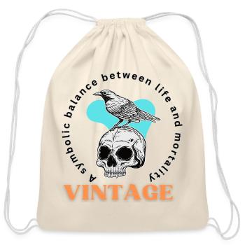 Raven Skull Balance Vintage - Cotton Drawstring Bag - natural - Front