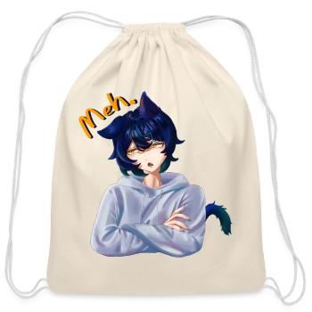 Meh. Cat Anime Original Character Portrait - Cotton Drawstring Bag - natural - Front