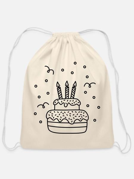 Birthday Cake - Cotton Drawstring Bag - natural