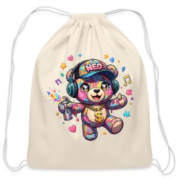 Neon Graffiti Bear DJ - Cotton Drawstring Bag - natural - Front