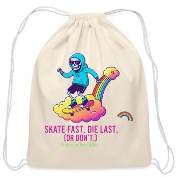 Glitch Skateboarder on Rainbow Cloud - Cotton Drawstring Bag - natural - Front