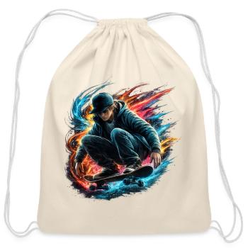 Neon Splash Skate Rider - Cotton Drawstring Bag - natural - Front