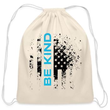 Be Kind Blue Vertical Text - Cotton Drawstring Bag - natural - Front