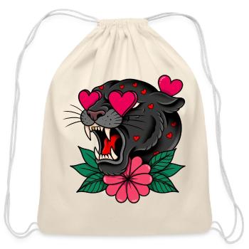 Traditional Tattoo Style Panther Love Eyes - Cotton Drawstring Bag - natural - Front