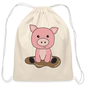 Pig Piglet Piglet Mud Puddle Mud - Cotton Drawstring Bag - natural - Front