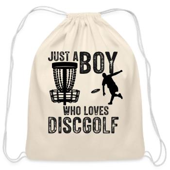 Boy Who Loves Disc Golf Vintage Ultimate Frisbee - Cotton Drawstring Bag - natural - Front