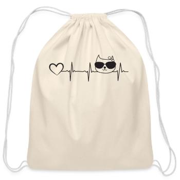 Cat Heartbeat Funny Cat Heartbeat - Funny Cat - Cotton Drawstring Bag - natural - Front