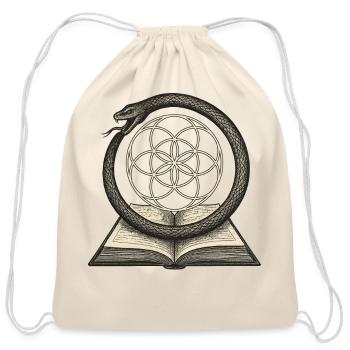 Ouroboros with Seed of Life Book - Cotton Drawstring Bag - natural - Front