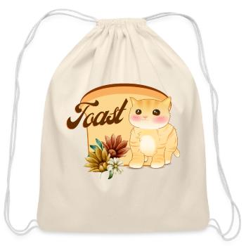 Cat Flower Toast, Funny Cat - Cotton Drawstring Bag - natural - Front